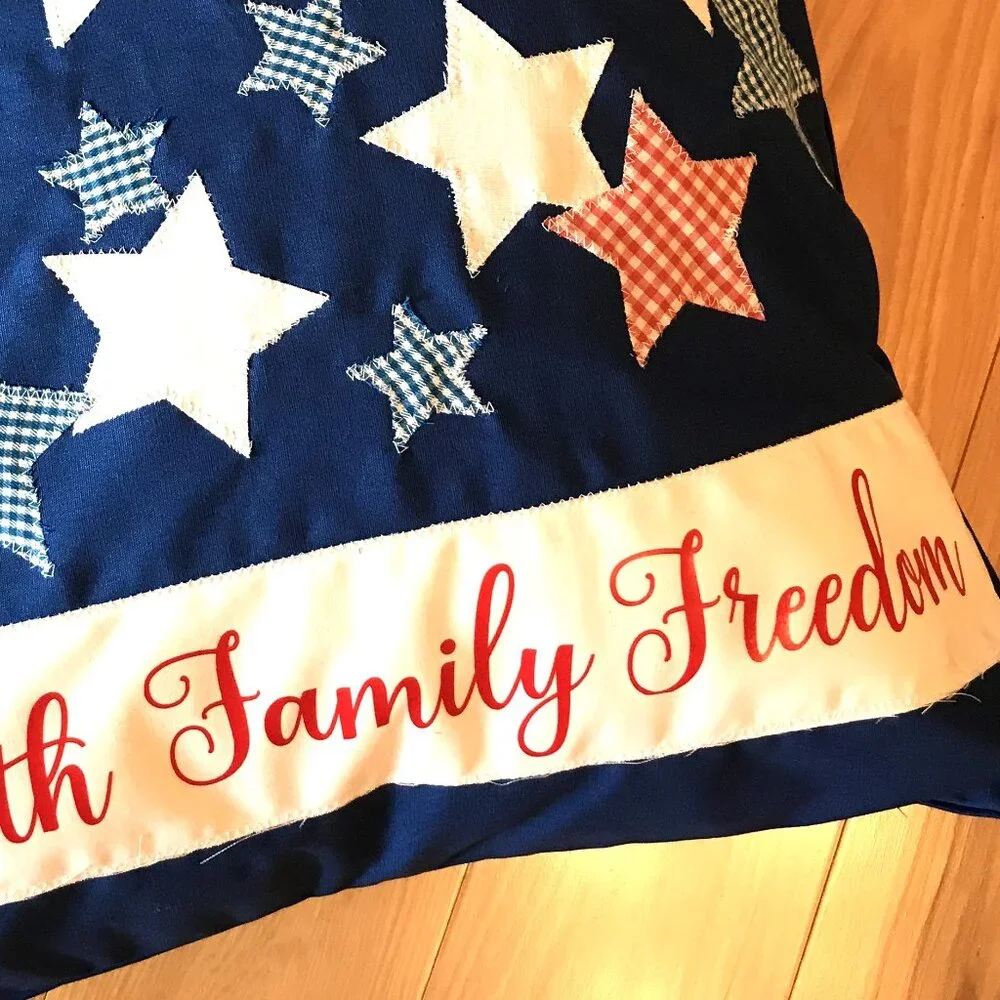 Patriotic Pillow Cover, Patchwork Stars Faith Family Freedom Applique 18 x 18